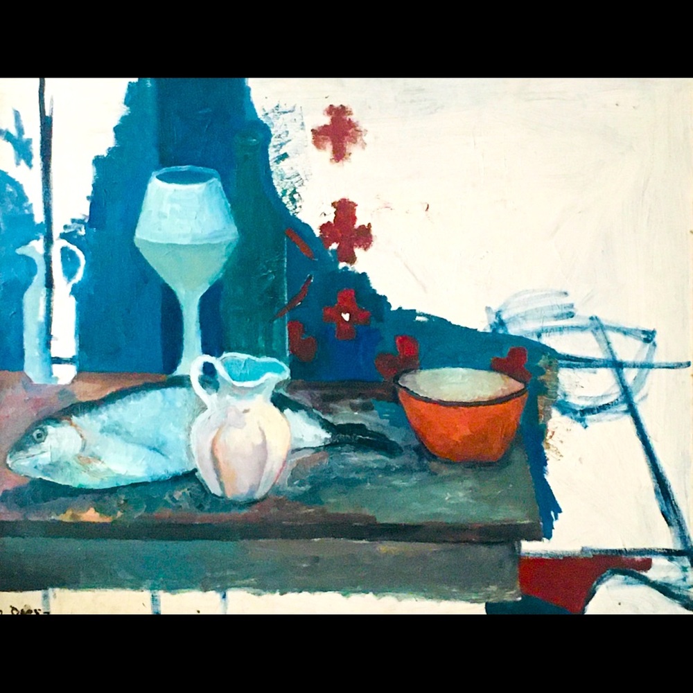 Still life with fish oil on canvas, my original oil painting